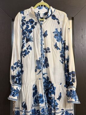 Blue Floral Button-Front Dress